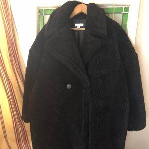NWOT TOPSHOP LONG FAUX FUR SHERPA COAT -BLACK